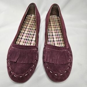 Lands' End Women's Wine Colored Suede Flat Moccasins Sz 9B
